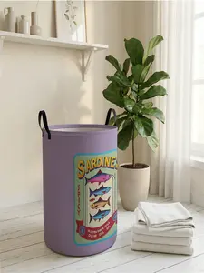 1 piece of sardine pattern + 'SARDINES' 2D printed open storage box, double handle reinforcement + foldable storage | dirty laundry storage/toy organization/home decoration all-in-one