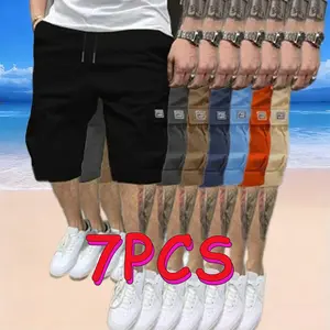 essential shorts，shorts for the summer，men shorts，shorts for summer，Men’s 7-Piece Shorts Set – Brown/Black/Dark Navy Blue/Green – Angled Cargo Pockets – Versatile Casual Wear – Everyday Use — Men’s Workwear Cargo Shorts SpringStatementscargo shorts Beige
