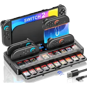 Switch 2 Organizer Station & Charging Dock Station, 4-in-1 Switch 2 Joycons Charger for Nintendo (2025) with Storage Base, 20 Game Card Slots, Indicators & Charging Sync USB Ports