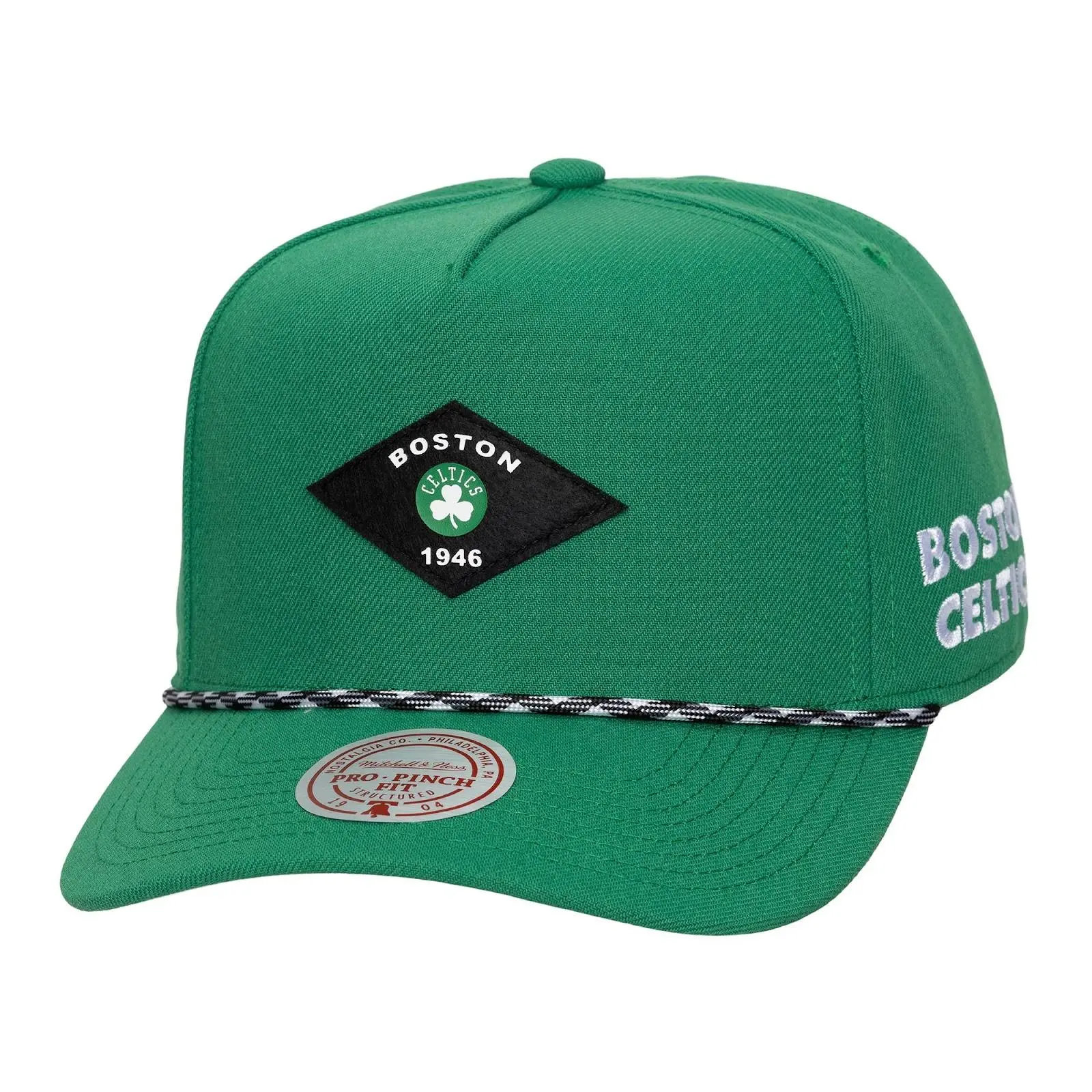 Boston Celtics Kelly Green Fine Print Pro Pinch Snapback Hat NBA Throwback Cap Adjustable Fan Gear Mitchell & Ness