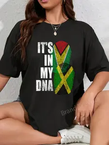 100% Cotton Unisex Guyanese Jamaican Flag Guyana Jamaica Mix DNA T-Shirt Casual Graphic Printed Vintage Tshirt