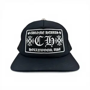 Chrome Hearts Hollywood Exclusive CH Patch Trucker Hat Black White