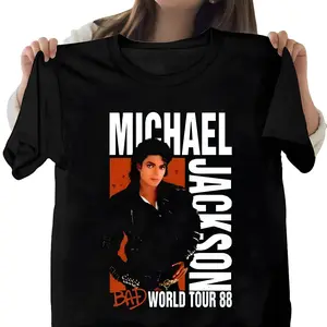 Viral Vintage Michael Jackson Bad Tour 88 Memorial Boxy Graphic Tee Pure Cotton Casual Concert Outings Unisex Men Women Idol Fans Halloween Christmas Gift - Streetwear, Menswear