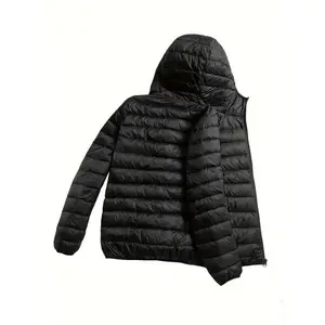 Men's Solid Color Zip Up Hooded Padded Jacket, Windproof And Warm Long Sleeve Casual Outerwear For Autumn And Winter 2025