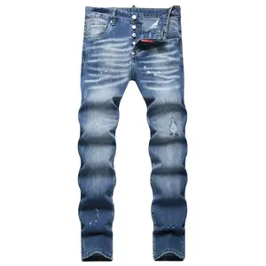 Luxury Brand Men's Baggy Bootcut Jeans 2025 Ripped Denim Trousers Mid Waist Below the Ankle Stretch Slim Fit Fashion Streetwear Beige Pocket