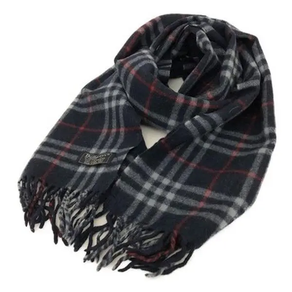 Pre-owned Burberrys Check Cashmere 100％ Stole Scarf Navy blue 10996808888/902214