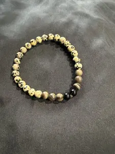 Dalmatian Jasper Bracelet - Creamy Beige or Gray Base Stone with Black or Brown Spots for Joy Positivity Protection Grounding Loyalty & Friendship