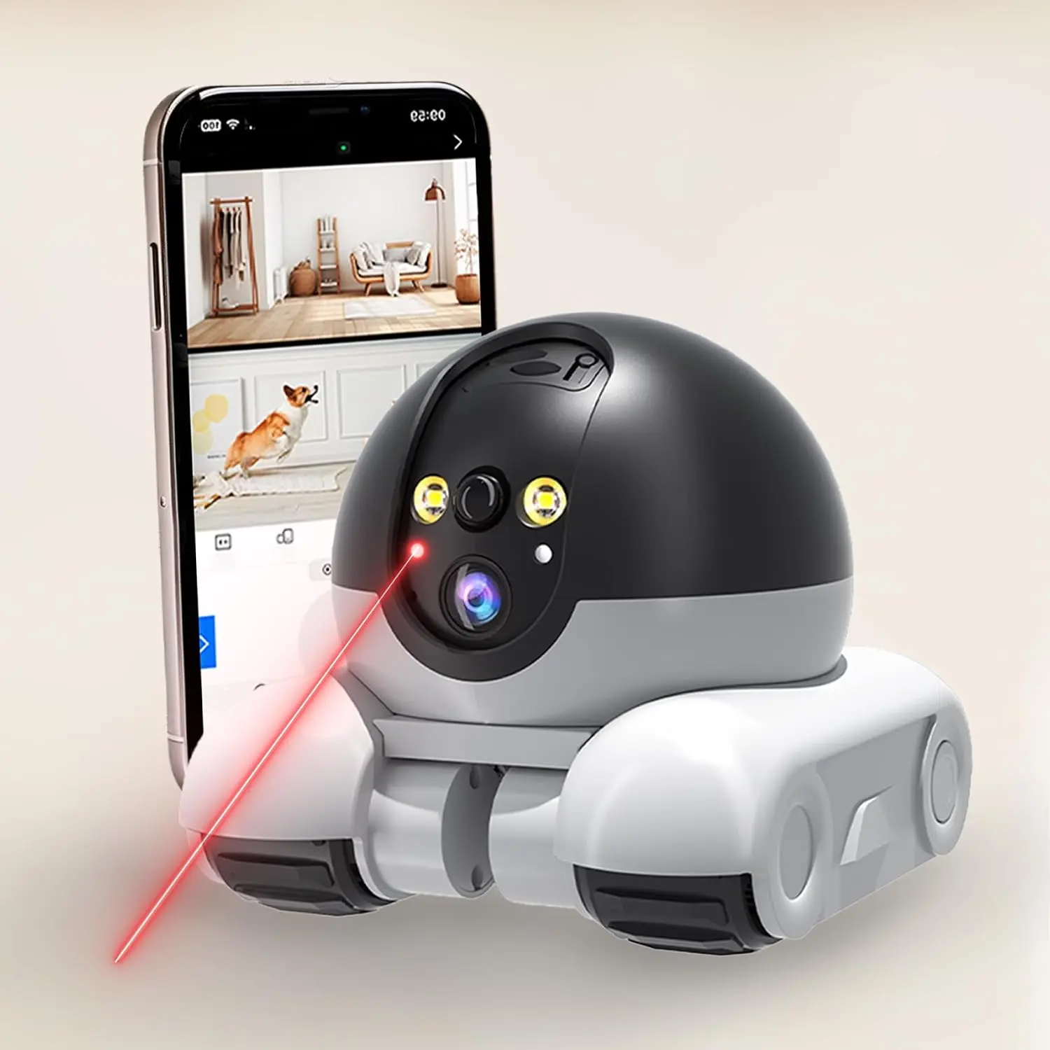 Pet Monitoring Tank Robot with Remote Control, 2MP 1080p Front & Rear Dual Cameras, 3x Zoom, 2.4GHz Wi-Fi, Long Battery Life, 2-Way Communication, Night Vision, SD/Cloud Storage (Suitable for Pets)
