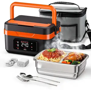 Electric Heated Lunch Box: Cordless 6.3-Cup Portable  Warmer with 75W  Heating & Type-C, Leak Proof Stainless Steel Container for  Drivers, Office & Construction Workers, Black