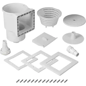 (Complete Set  Fit Above Ground Pool Skimmers (White) Pool Skimmer Accessory Kit ABS Plastic Thru-Wall Skimmer with Accessories Opening Width 6" Fits  Standard Pools Wall Cutouts