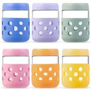 6-Pack 16oz Glass Mason Jars with Silicone Sleeves, Airtight BPA-Free Overnight Oats Containers with Lids, Dishwasher Safe Leak-Proof Meal Prep Jars for Pudding, Yogurt, Snacks