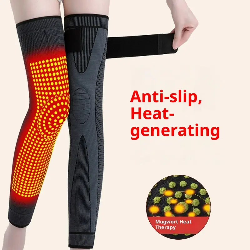 Compression Shin Sleeves with Mugwort Heat Therapy, Unisex Long Thermal Anti-Slipping Leg Warmers for Sports
