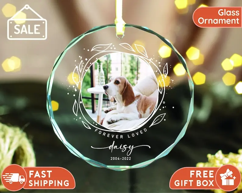 Custom Dog Memorial clear glass or transparent acrylic ornament, Pet Memorial Ornament ornament, In Loving Memory of Cat Ornament