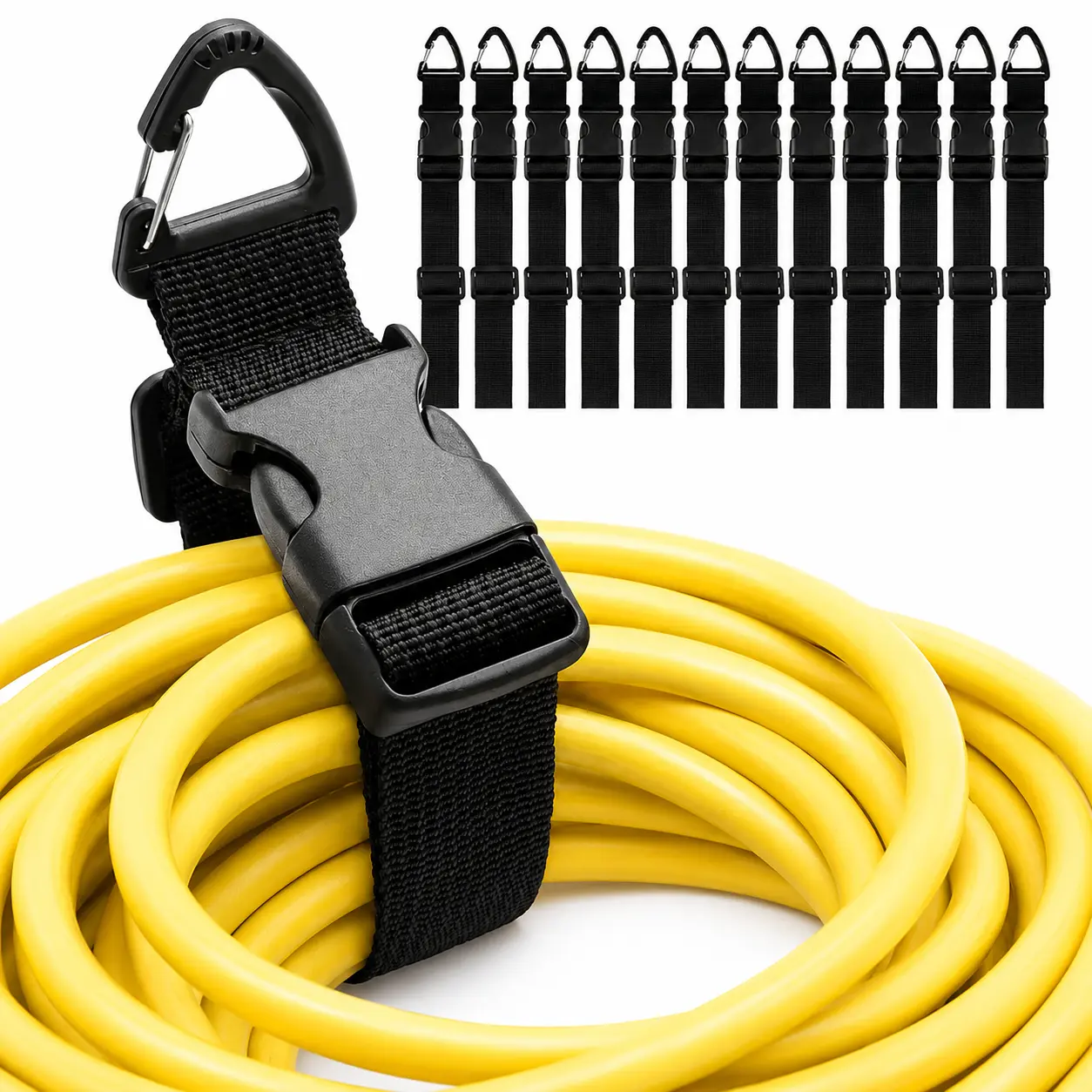 2PCS Heavy Duty Cord Storage Straps with Triangle Carabiner Clips, Adjustable Cable Organizer Holders for Extension Cords, Hoses, Backpacks, Luggage & Outdoor Use