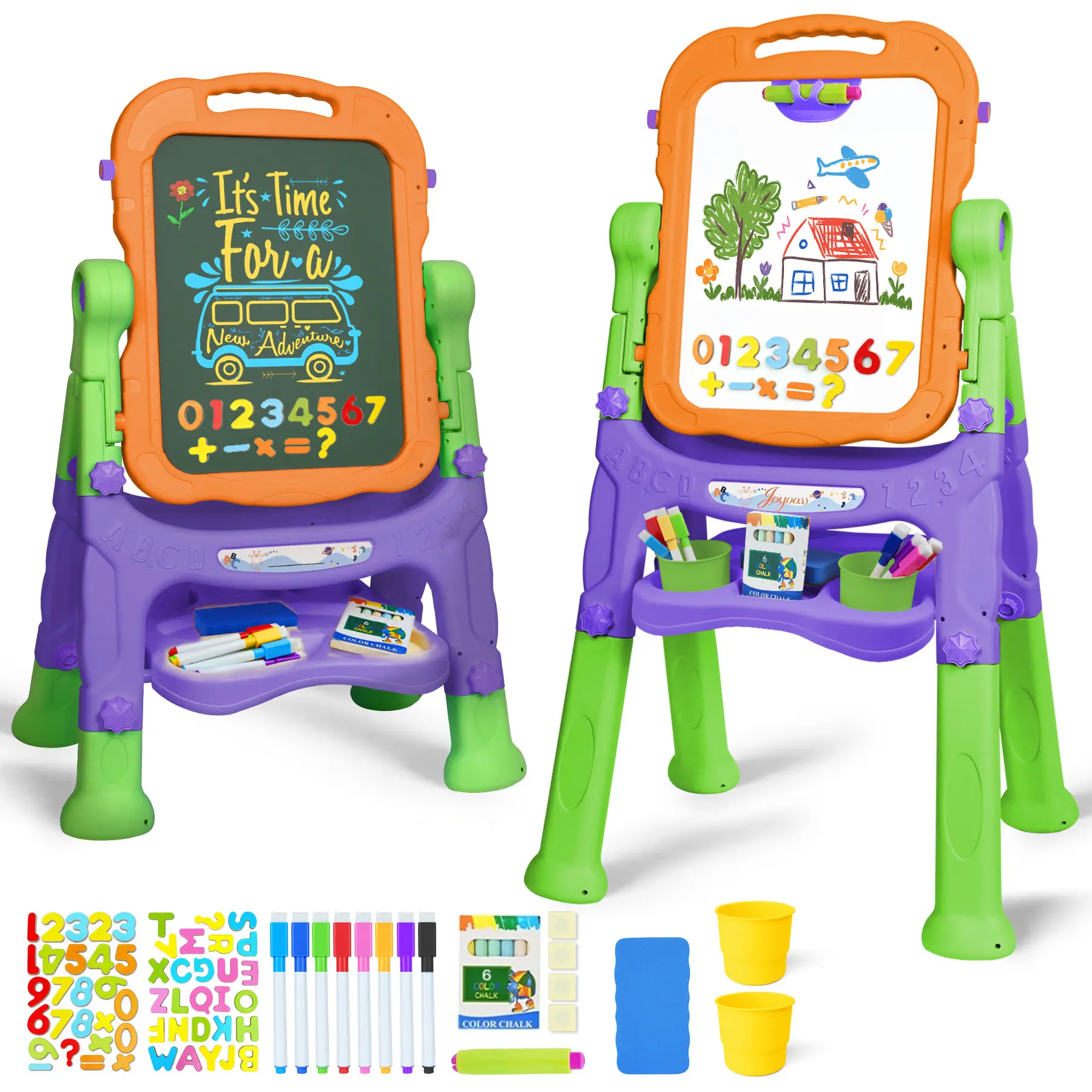 Joyooss Kids Easel, Adjustable Standing Art Easel for Toddler, Double Magnetic Drawing Board with Painting Accessories, Birthday Christmas Gift for Little Boys and Girls, Middle Size Purple Crafts Colorful Play Fun