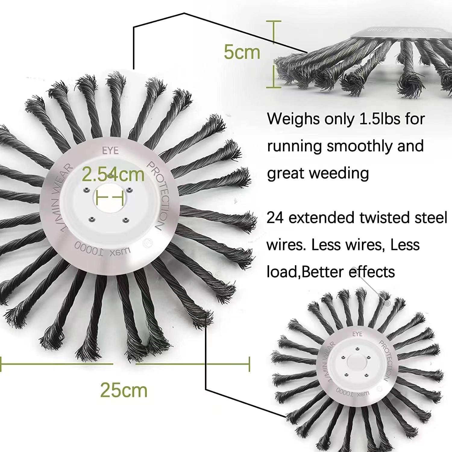 Weed wacker string head for rotary mowers; 6-inch steel wire spool; 8-inch twisted steel string; universal garden accessory
