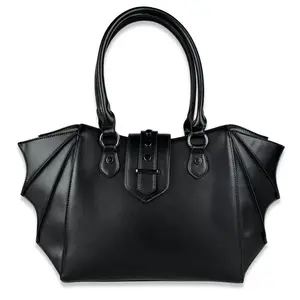 Gothic Bat Print Large Tote Bag - Vintage Texture Leather Crossbody Handbag for Women