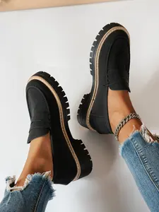 Women's Thick Sole Loafers, PU Leather Loafers, Platform Loafers, Slip-On Design, Casual Style, Height Increasing Comfort, Perfect for Commuting, Leisure Outings, Light Social Events, Casual Flats