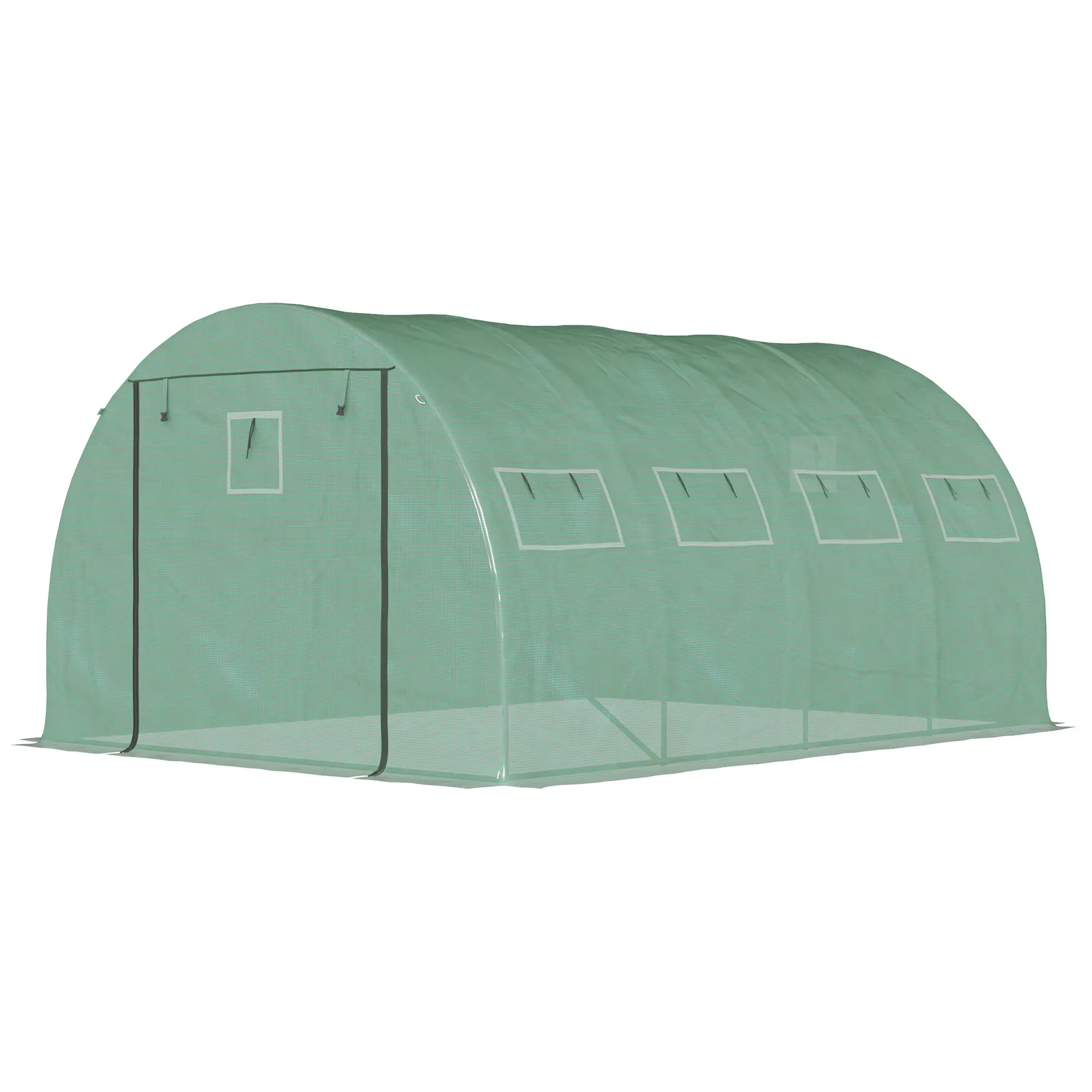 Green 13'x10'x6.5' Walk-in Tunnel Greenhouse Upgraded Galvanized Steel Hoop Frame 2 Zippered Mesh Doors 10 Mesh Windows 140GSM Anti-Tear Grid PE Cover for Backyard Vegetable Flower Growing