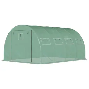 Green 13'x10'x6.5' Walk-in Tunnel Greenhouse Upgraded Galvanized Steel Hoop Frame 2 Zippered Mesh Doors 10 Mesh Windows 140GSM Anti-Tear Grid PE Cover for Backyard Vegetable Flower Growing