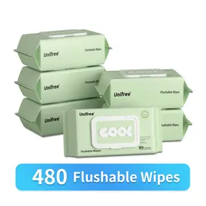 Unifree Flushable Wipes, Extra-Large, Lightly Scented, 80 Wipes/Pack, Family Size 4/6 Pack Options, butt wipe For Adults & Kids, Bathroom Essentials, Travel, Plant-Based Biodegradable, Purified Water, Alcohol-Free, Quick-Dry, Septic & Sewer Safe