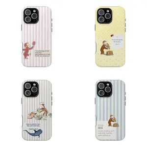 Faith-Inspired Curious George Phone Case Vintage Pastel Stripes with Bible Verses Cute Christian Monkey Cover for iPhone Samsung Party Theme PBS Kid Book Durable Protective Casing