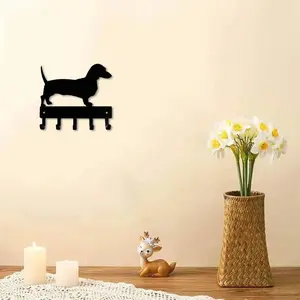 Dachshund & Leash Pattern Wall Hook, 1 Count Metal Wall Key Holder, Decorative Key Organizer for Home Entryway Living Room Bedroom, Shelves, Vintage Home Decor, Wall Mounted Hook
