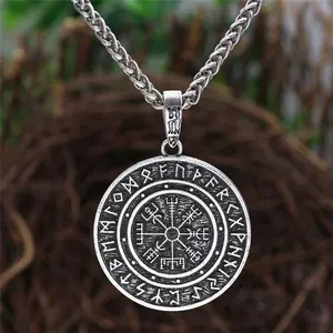 Viking Pirate Compass Pendant Necklace Amulet vegvisir Odin Steel Chain