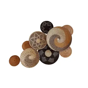 Luxury Decor - Set of 9 Basket Wall Decor, Boho Wall Decor, Boho Wall Art, Wicker Round Bowl, Wicker Wall Tray, Bohemian Wall Decor, Hanger Wall Plate Hanging Gift