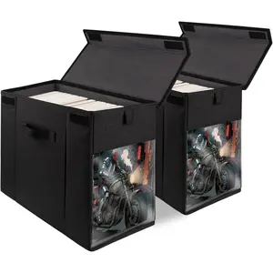 2 Pack Collapsible Comic Book Storage Box with Lid - Heavy Duty Black Magazine Organizer Container with Clear Window for Modern Age