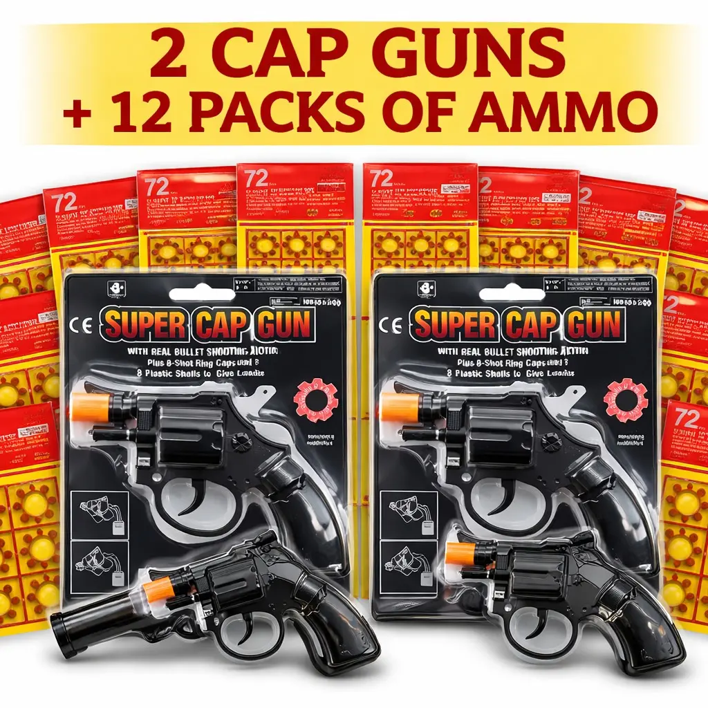 2 Cap Gun Revolvers w/ 864 Cap Refills – 12 Packs 72 Shots Each
