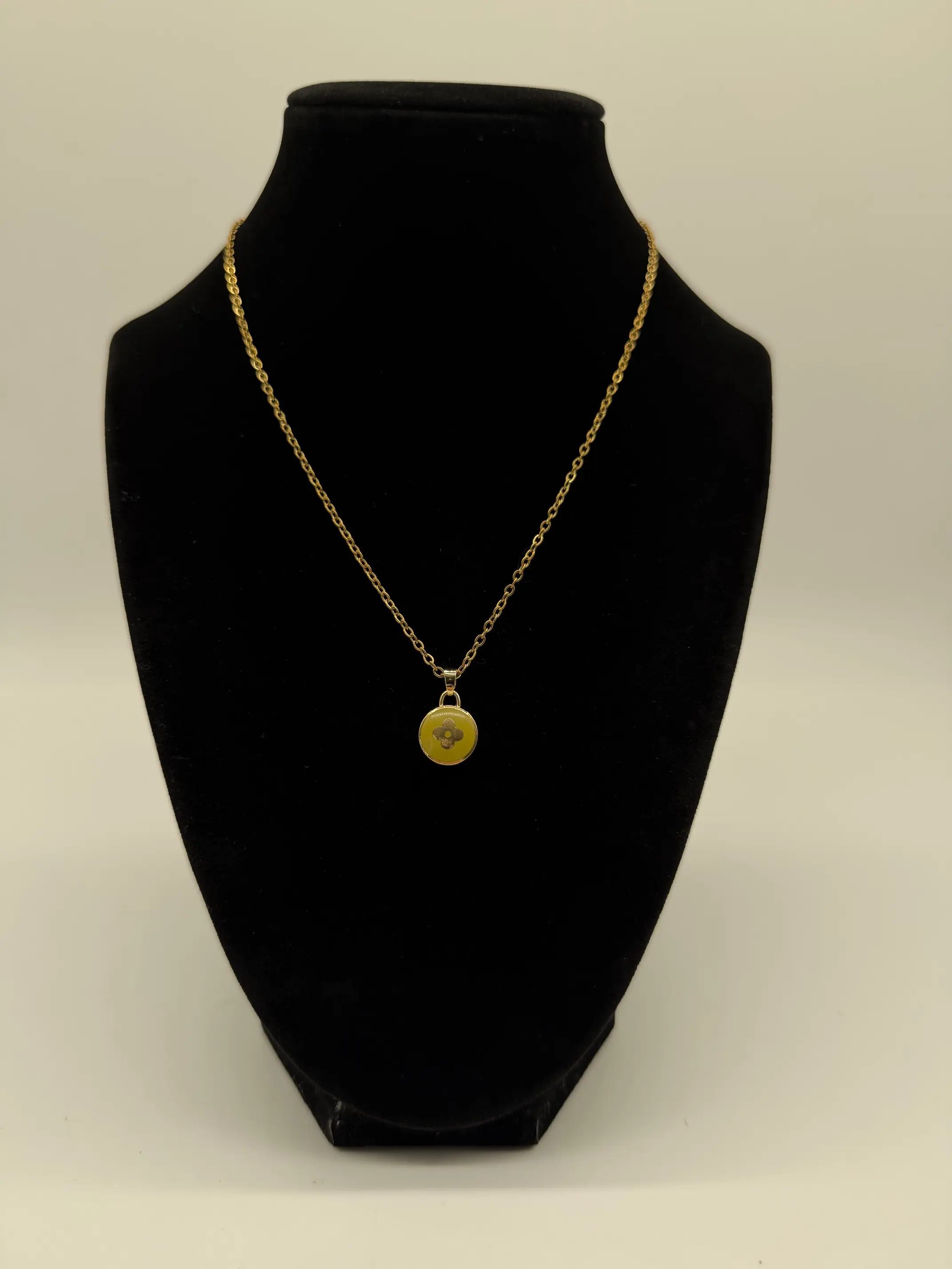 Pre-owned Louis Vuitton Resin Bag Accessories Up Cycled/Handmade LV Yellow Floret on Stainless Steel Necklace