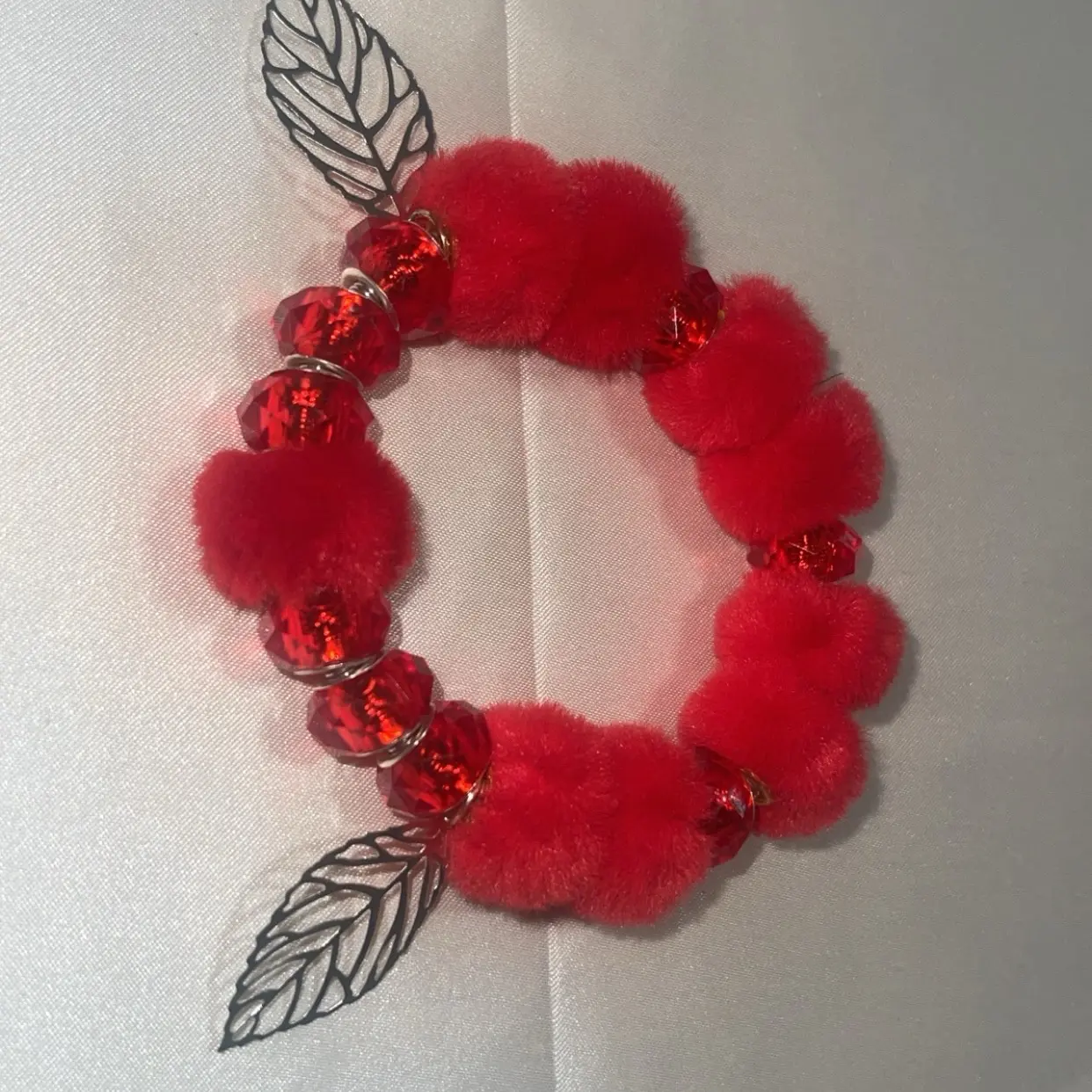 Red cotton ball bracelet