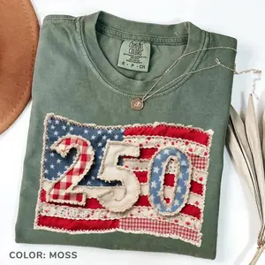 ( FAUX PATCHWORK-PRINT ) Comfort Colors Faux Patchwork Usa Flag Shirt, 250th Birthday Tee, Anniversary America, Not REAL Patchwork, Printed Shirt - TrendWear USA