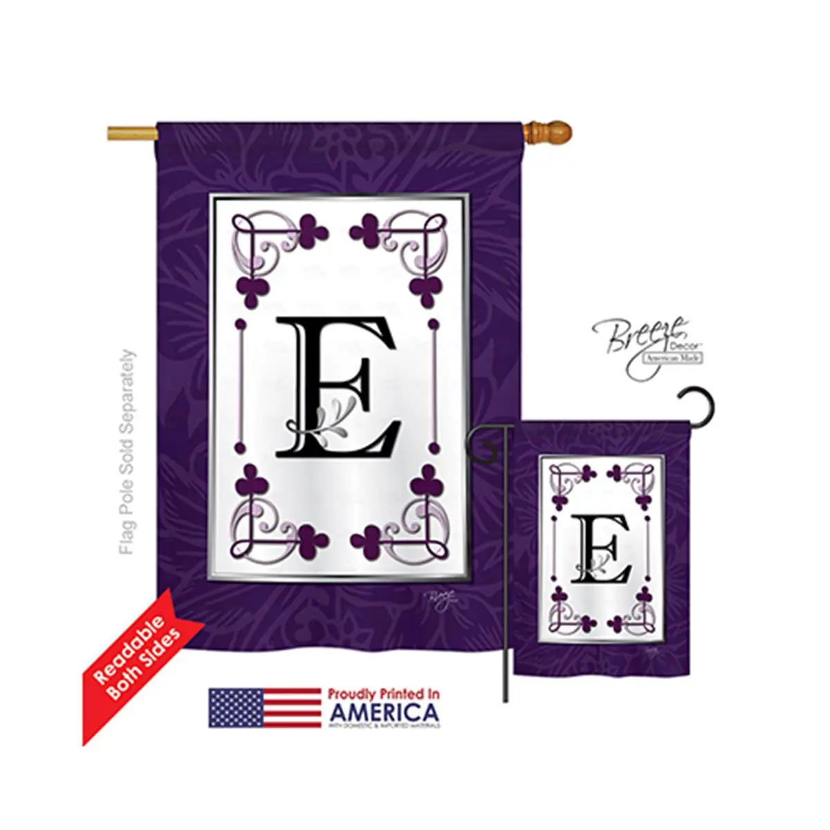 Breeze Decor 30005 Classic E Monogram Polyester Rectangular House Flag - 2-Sided, Vertical Impression, Fade Resistant, Pole Mount Compatible, 28x40 in.