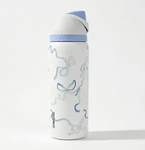 Owala Cute Coquette Blue Bow Water Bottle | Owala-Style Insulated Tumbler, Keeps Drinks Cold 24H, Leakproof & Cup Holder Friendly Drinkware Flasks Mug Bottled Portable Plaid Stylish Beverage Beverage