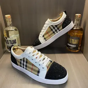 2026 New Classic Red Bottoms Hot Stamping Versatile Couple Shoes Fashionable Lace-Up Trendy Low Top Board Shoes Comfortable Breathable Casual Running - Closed