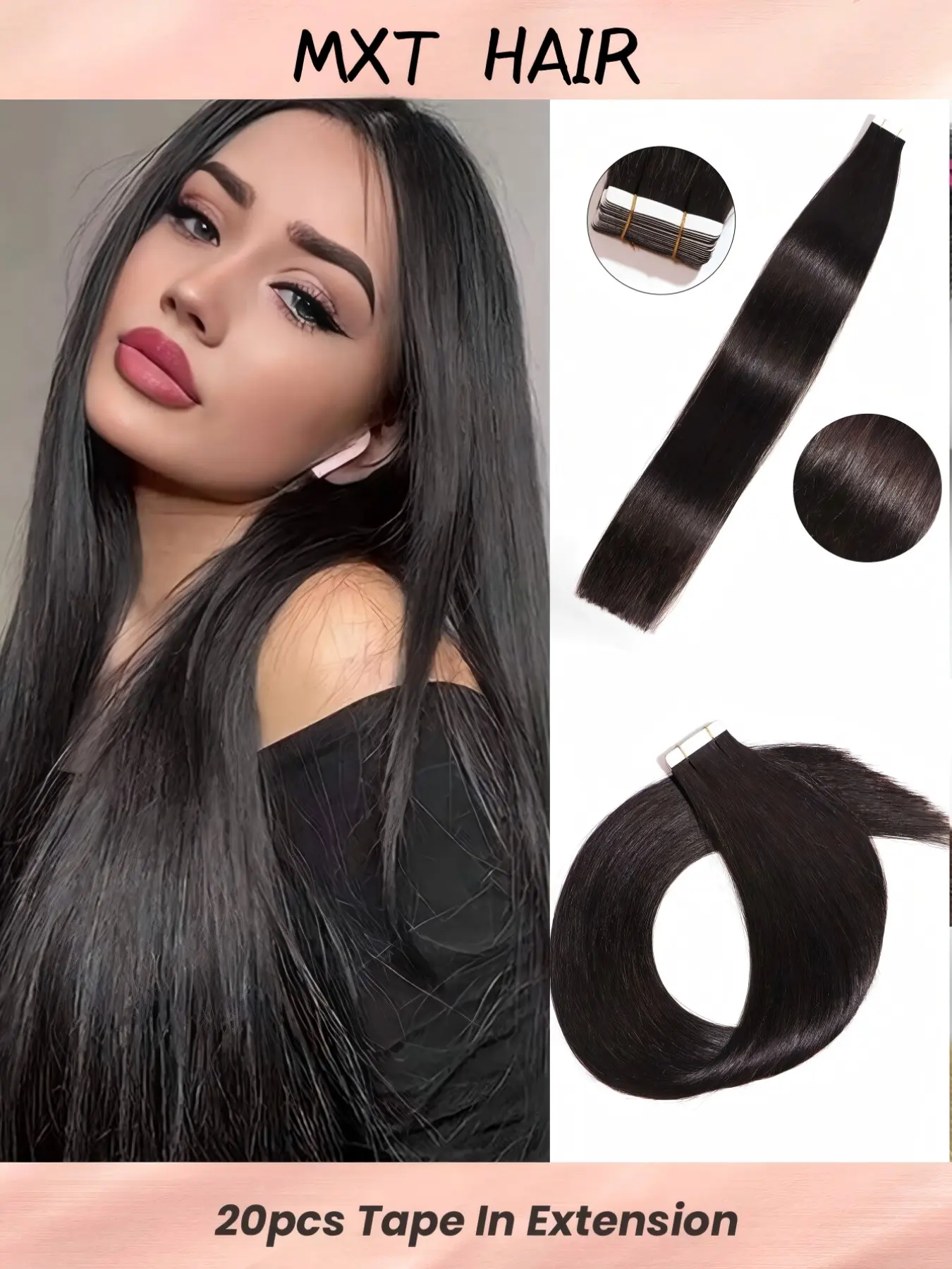 20pcs Straight Tape In 100% Remy Human Hair Extension For Salon Silky Seamless Invisible Natural Black Color For Thin Hair Woman Natural Look Top Quality Tape In Hair Tape Ins Hair Extensions Real Hair Extensions