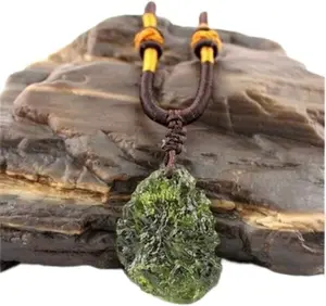 Rough Moldavite Crystal Necklace,Moldavite Czech Meteorite Raw Stone Pendant,Irregular Shape,Green