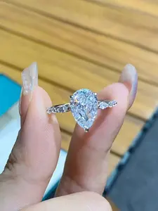 New 2CT Teardrop CZ Solitaire Ring 14K Gold Plated Stackable Wedding Band Size 5-10 Anniversary Gift for Women Wife Girlfriend