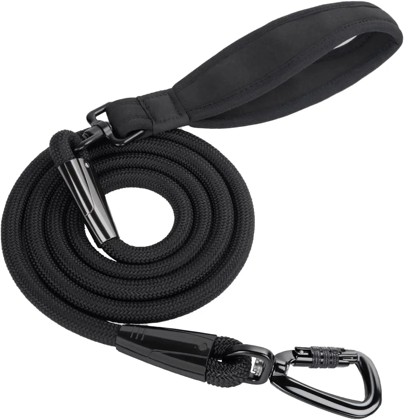 6FT Rope Dog Leash for Small Medium Dogs, Tangle-Free with 360° Swivel & Auto-Locking Aviation Aluminum Carabiner, Thick Nylon Training Lead for Walking, Hiking, Running (Black)