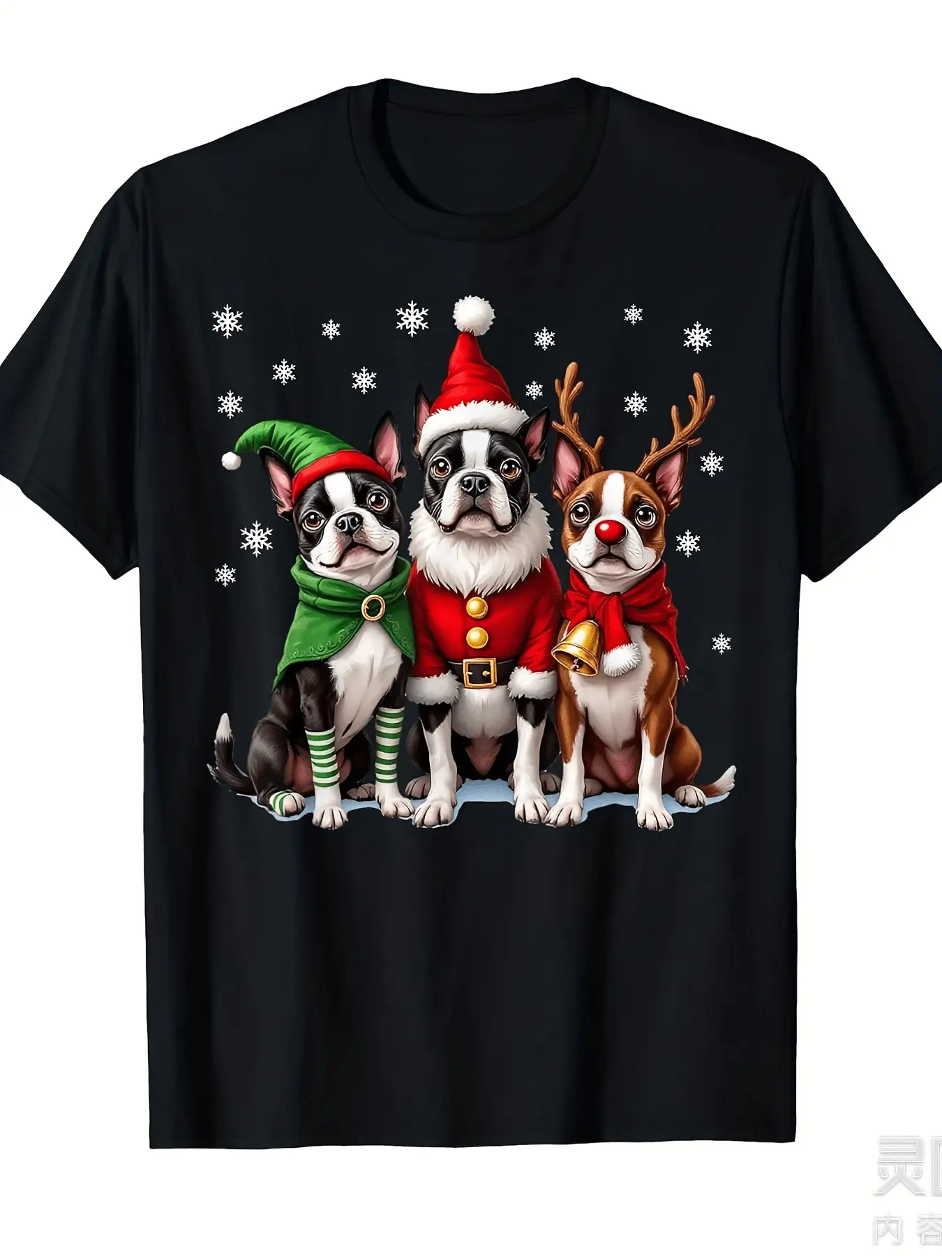 Hilarious Boston Terrier Christmas Dogs Santa Reindeer Elf Graphic TShirt