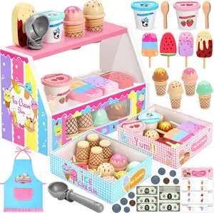 Ice Cream Toy, Wooden Ice Cream Play Set, Pretend Play Kitchen Toys, Ice Cream Toys for Toddlers, Ice Cream Shop Playset Play Store, Gifts Toys for 3 4 5 6 7 8+ Year Old Girls Boys