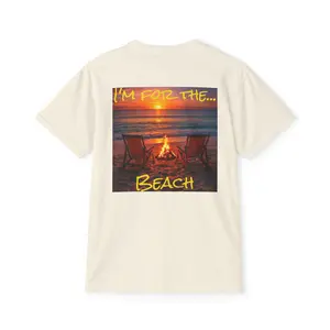 Women's Cotton Short-Sleeve Printed Beach Bonfire T-Shirt - Lightweight, Fitted, Casual Pocket Top with Evening-Ready Fabric