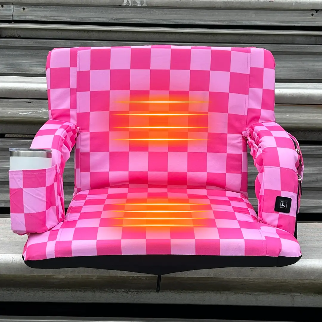 Heated Pink Checkerboard 23" Stadium Seat with Armrests