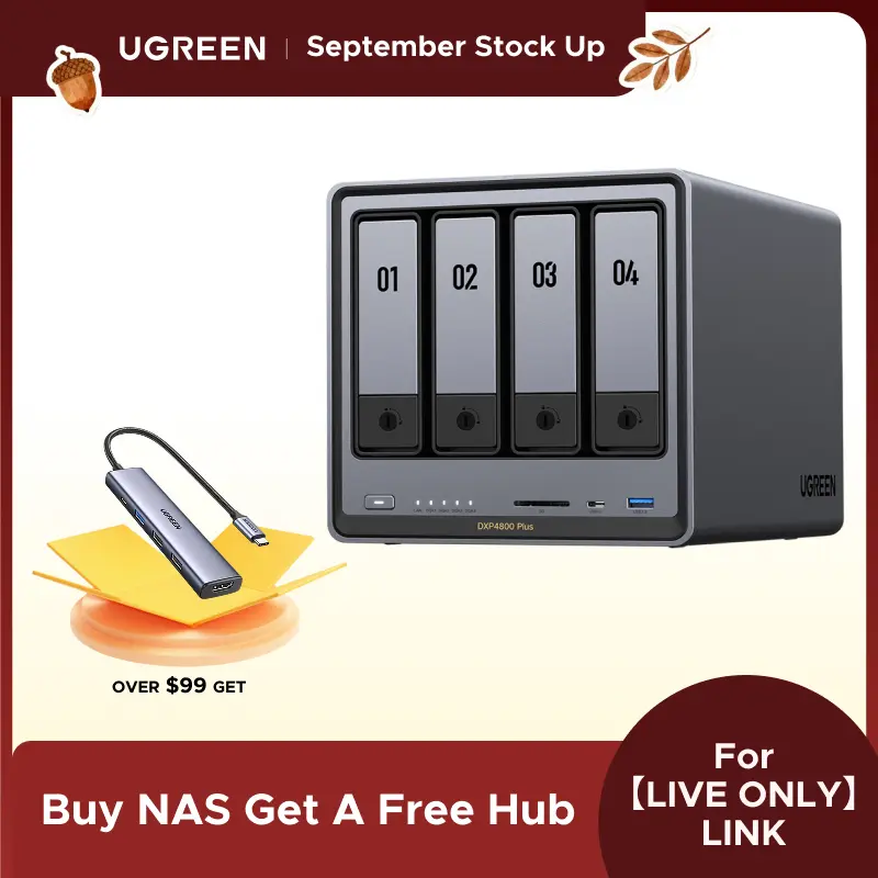 【LIVE ONLY】UGREEN NASync DXP4800 Plus 4-Bay Desktop NAS, Intel Pentium Gold 8505 5-Core CPU, 8GB DDR5 RAM, 128G SSD, 1*10GbE, 1*2.5GbE, 2*M.2 NVMe Slots Diskless（Drives Not Included）,TikTokShopHolidayHaul summerwins Home Office Computadora De Escritorio,,