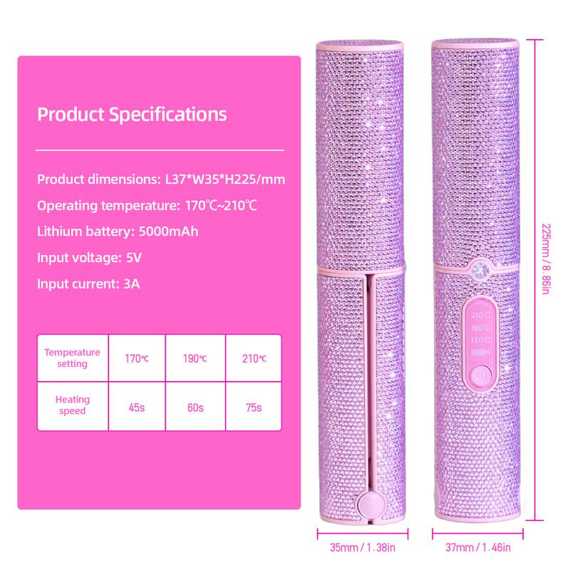 Cordless curling irons and flat iron, Portable straightener iron for Travel, Mini 5000mAh Hair Styling Tool, Heats Up in 30 Seconds to 410°F, Diamond Design, Hair Styling Tool for Women and Teen Girls, Trendy Stuff, Perfect Valentine’s Day Gift for Girls