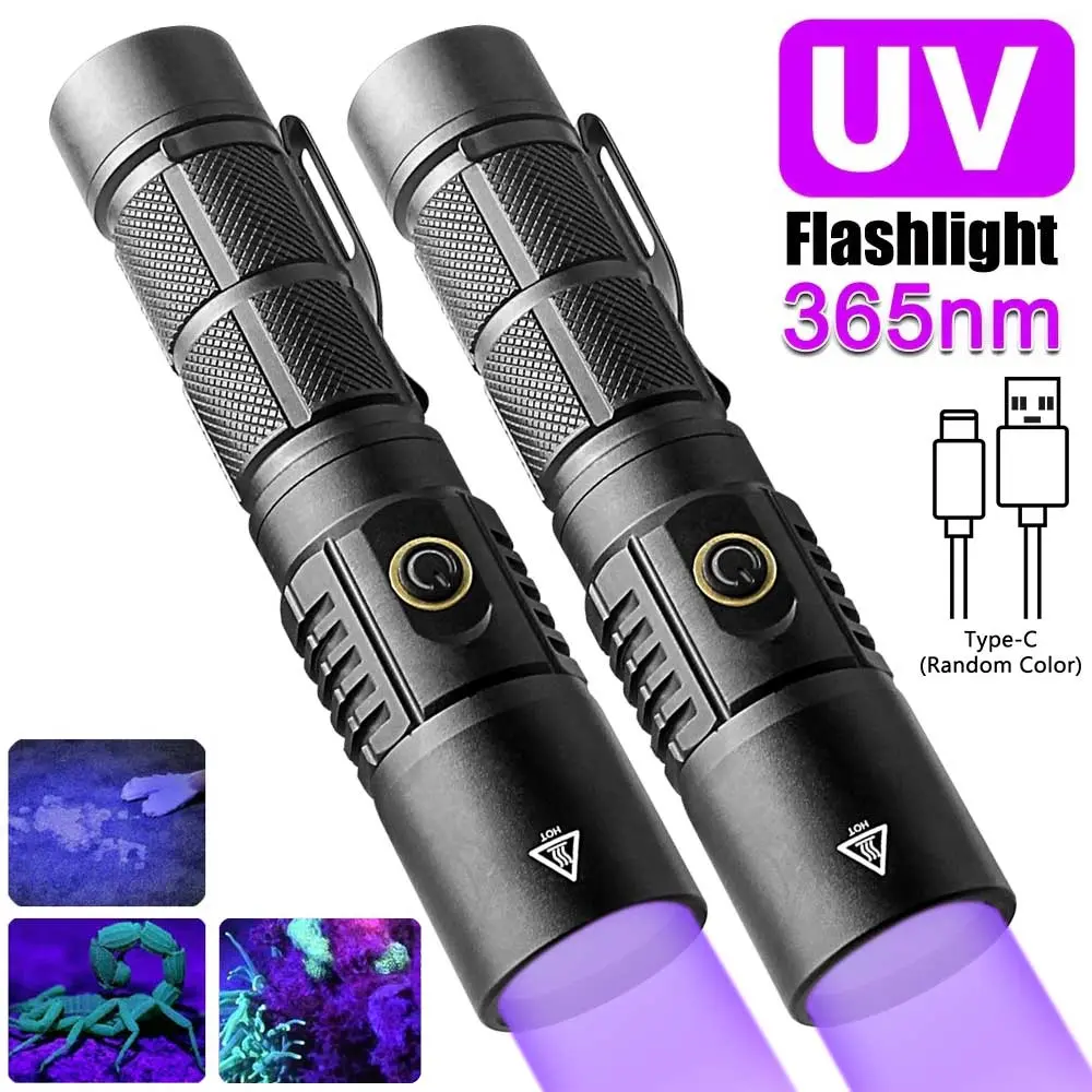2PCS 30W 365nm UV Blacklight Flashlight - High-Intensity Ultraviolet Light for Invisible Ink, Resin Curing, Pet Stain Detection, and Fluorescent Inspection - Rechargeable Handheld Torch with 18650 Battery and TYPE-C USB Charging
