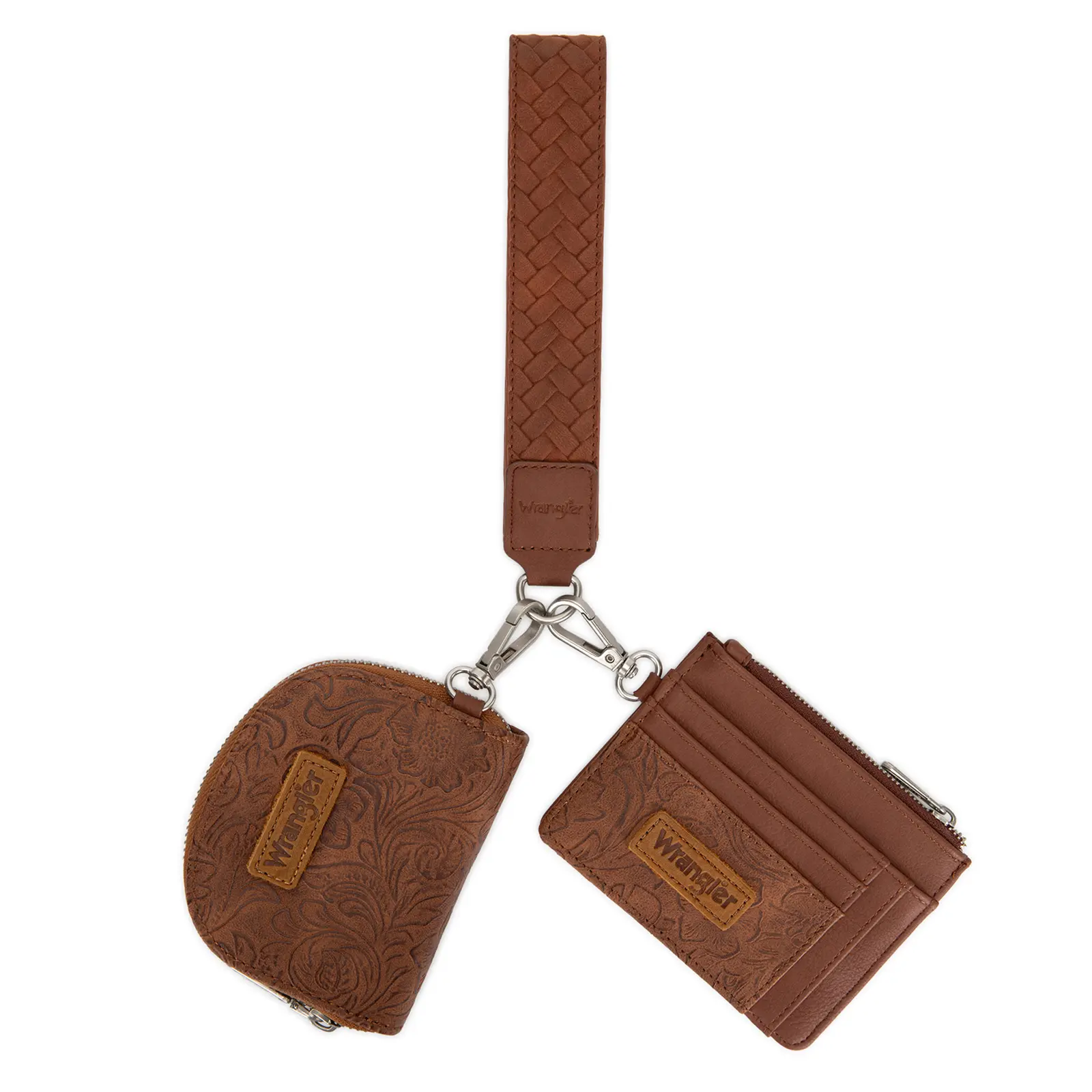 Wrangler Women's RFID Card Holder Wallet Set, Floral Tooled Coin Purse & Card Wallet with Wrist Strap, Small Zipper Wallet for Women