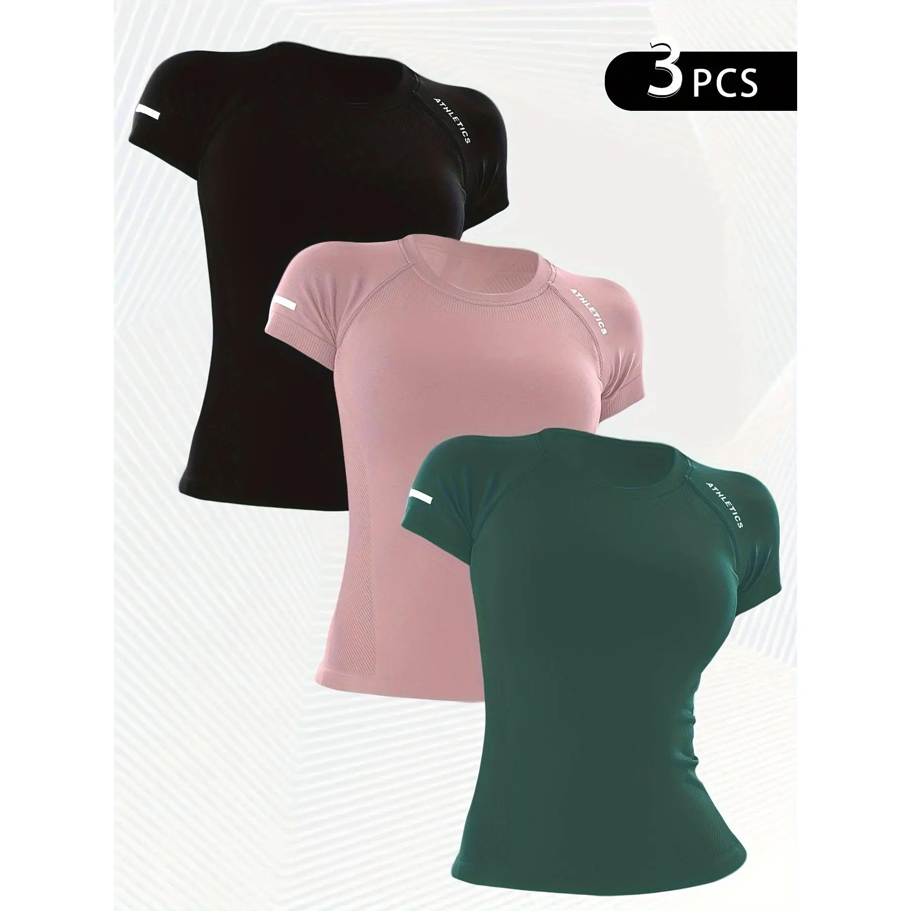 3pcs Women's Athletic T-Shirts - High Stretch, Breathable Nylon Short Sleeve Yoga & Fitness Tops with Letter Design in Black, Gray, and Teal  Tiktok shop sleeveless crop tank top compression shirts gym shirts